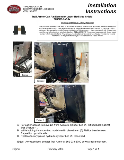 Trail Armor Can-am Defender Under Bed Mud Shields