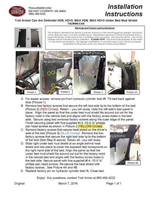 Trail Armor Can-am Defender Under Bed Mud Shields