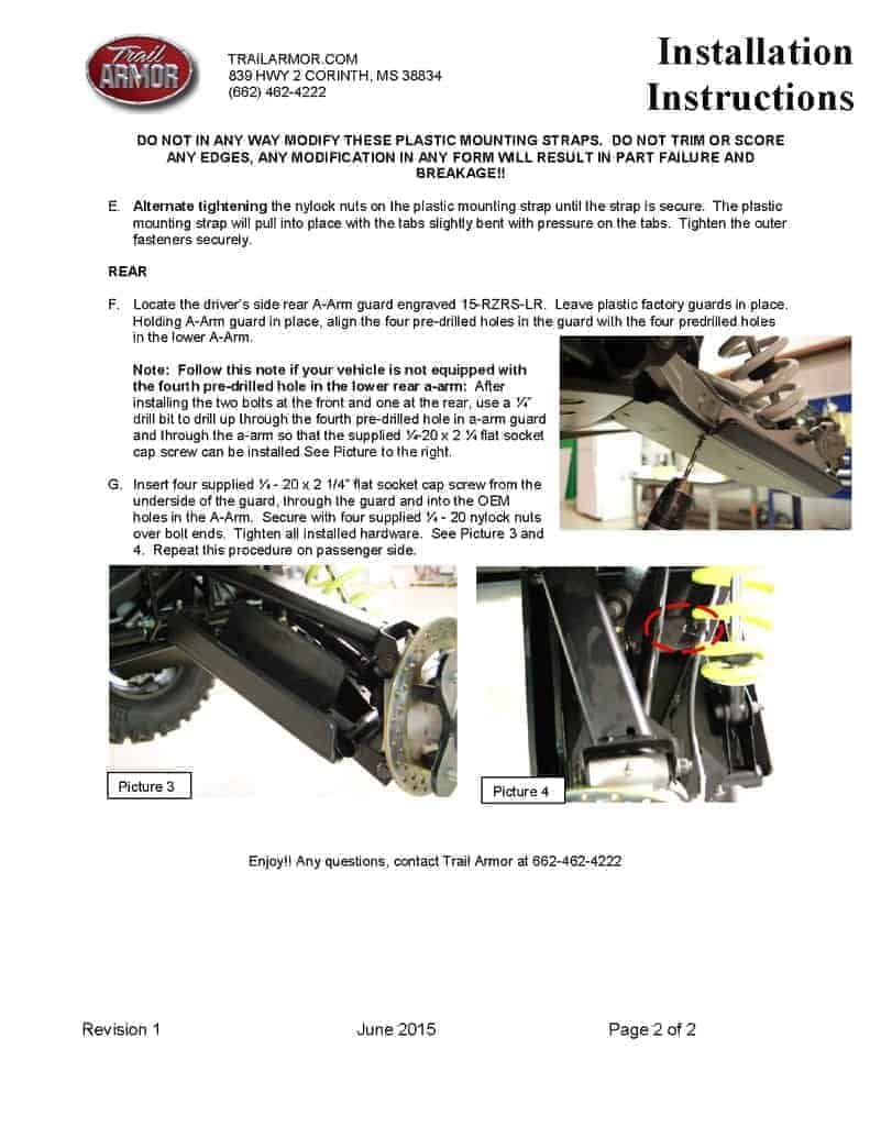 Trail Armor Polaris Rzr Xp Turbo S Trailing Arm Guards