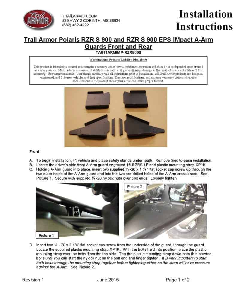 Trail Armor Polaris Rzr Xp Turbo S Trailing Arm Guards