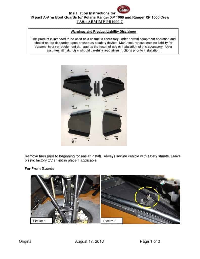 Trail Armor Polaris Ranger Xp 1000 A Arm Guards, 18 -20 Models