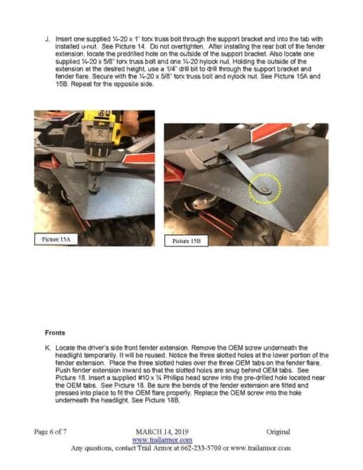 Trail Armor Polaris Rzr Xp Series Mud Flap Fender Extensions, Super Wide Edition
