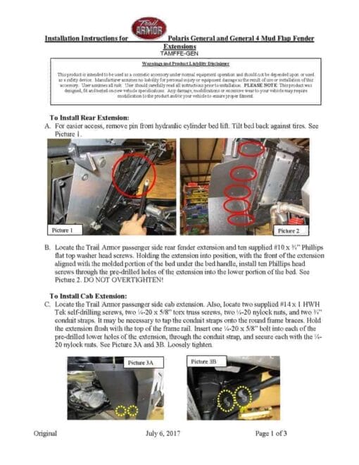 Trail Armor Polaris General Mud Flap Fender Extensions