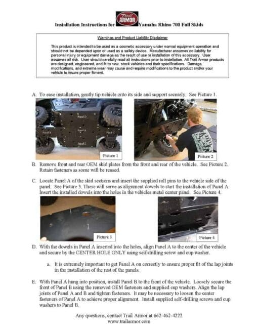 Trail Armor Yamaha Rhino Full Skid Plates With Slider Nerfs