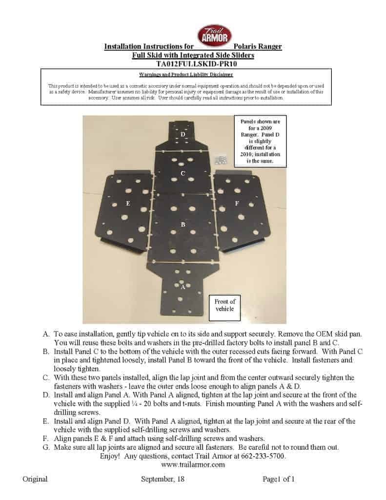 Trail Armor Polaris Ranger Xp 800 Full Skid Plate