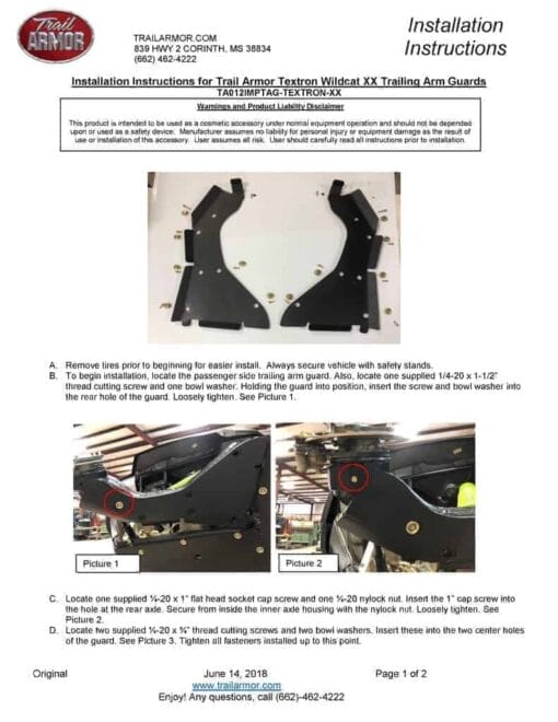 Trail Armor Textron Wildcat Xx Trailing Arm Guards