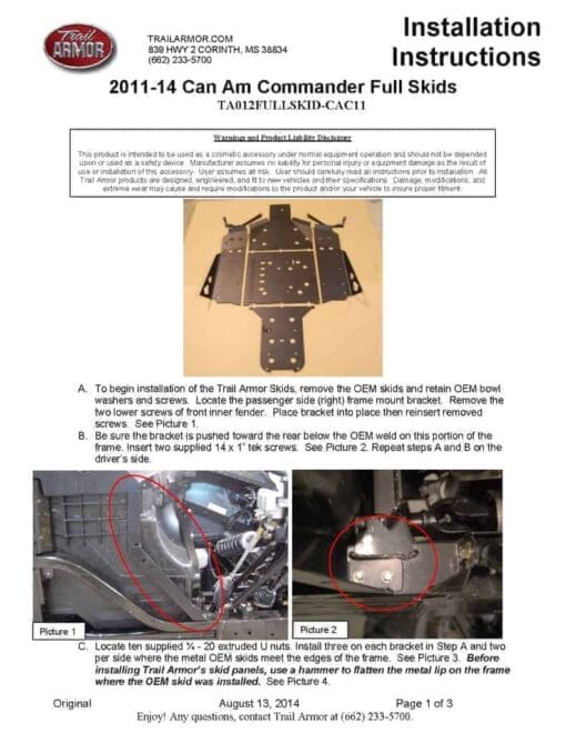 Trail Armor Can-am Commander Chassis Plate With Integrated Sliders