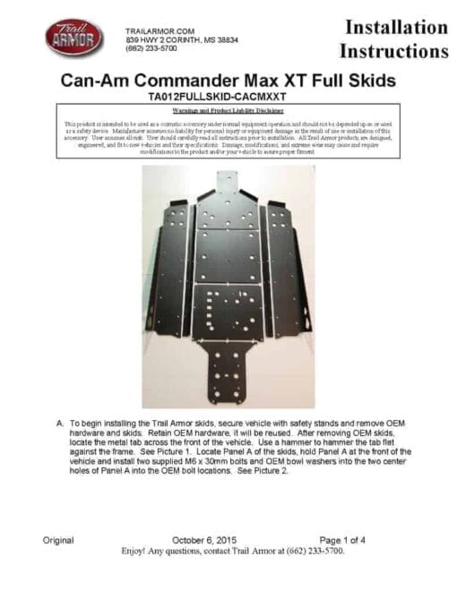 Trail Armor Can-am Commander Max Full Skid Plate With Integrated Sliders