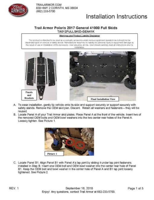 Trail Armor Polaris General 4 1000 Full Skid Plates