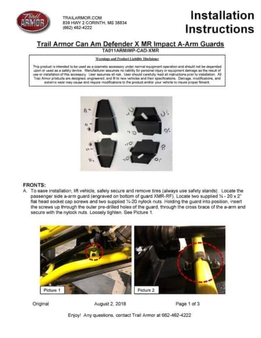 Trail Armor Can-am Defender A Arm Guards, Arched Edition
