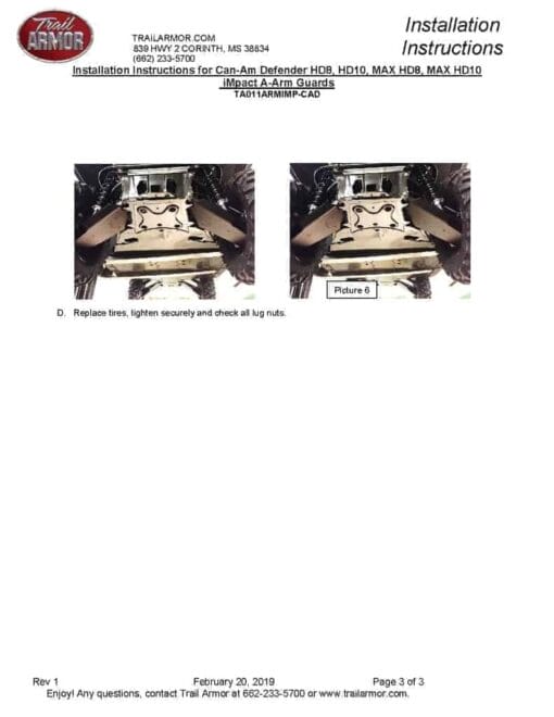 Trail Armor Can-am Defender A Arm Guards, Straight Arms