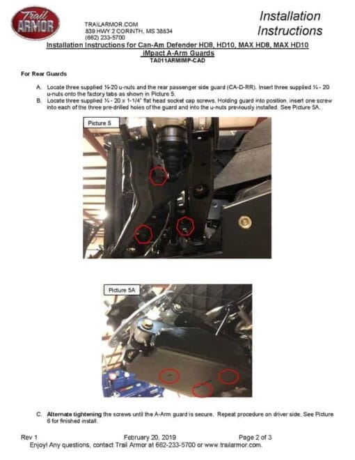 Trail Armor Can-am Defender A Arm Guards, Straight Arms