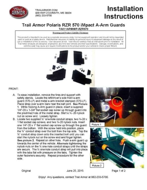 Trail Armor Polaris Rzr 570 A Arm Guards