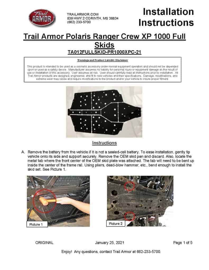 Trail Armor Polaris Ranger Xp 1000 Crew Skid Plates. 21 Newer