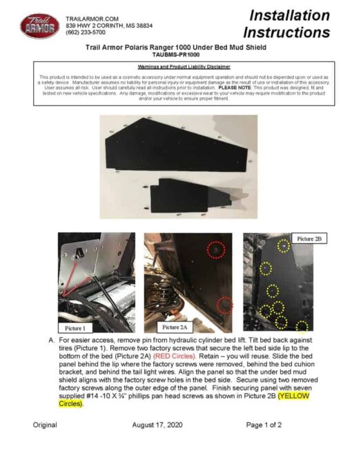 Trail Armor Polaris Ranger 1000 Underbed Mud Guard, Fender Enclosure