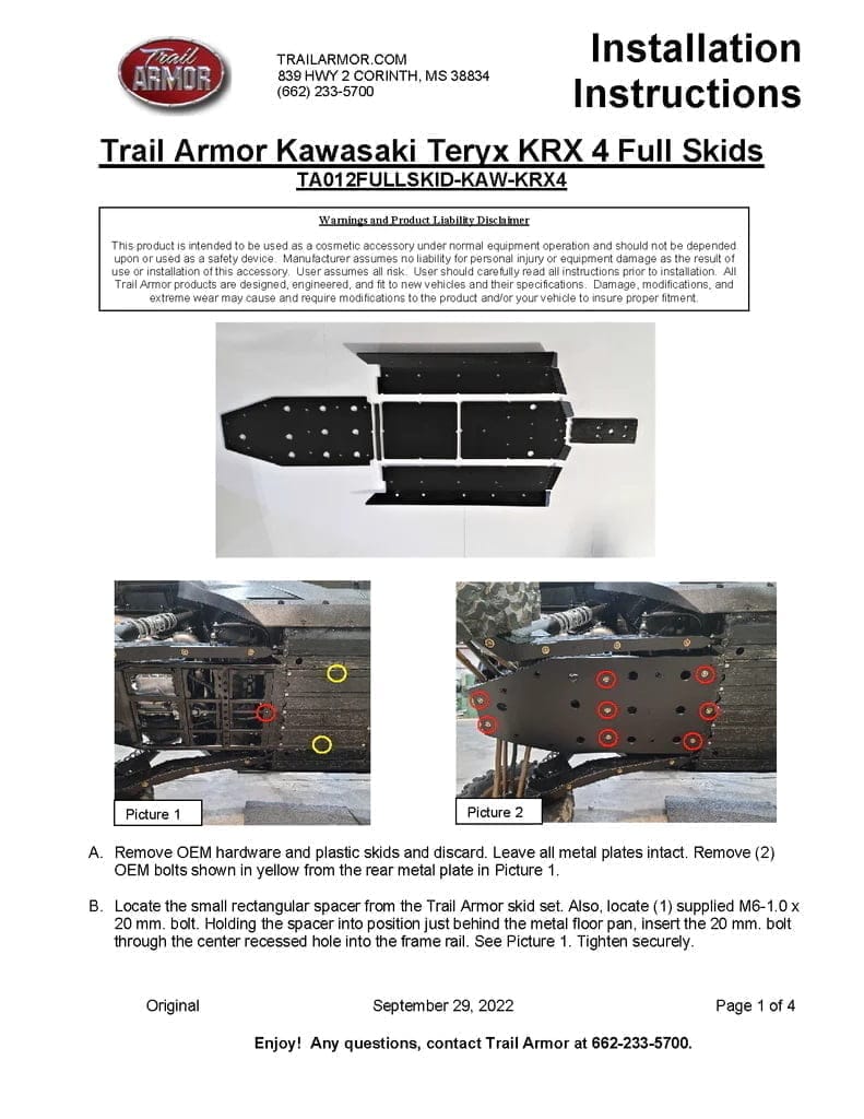 Trail Armor Kawasaki Krx 4 1000 Skid Plate With Integrated Rock Sliders