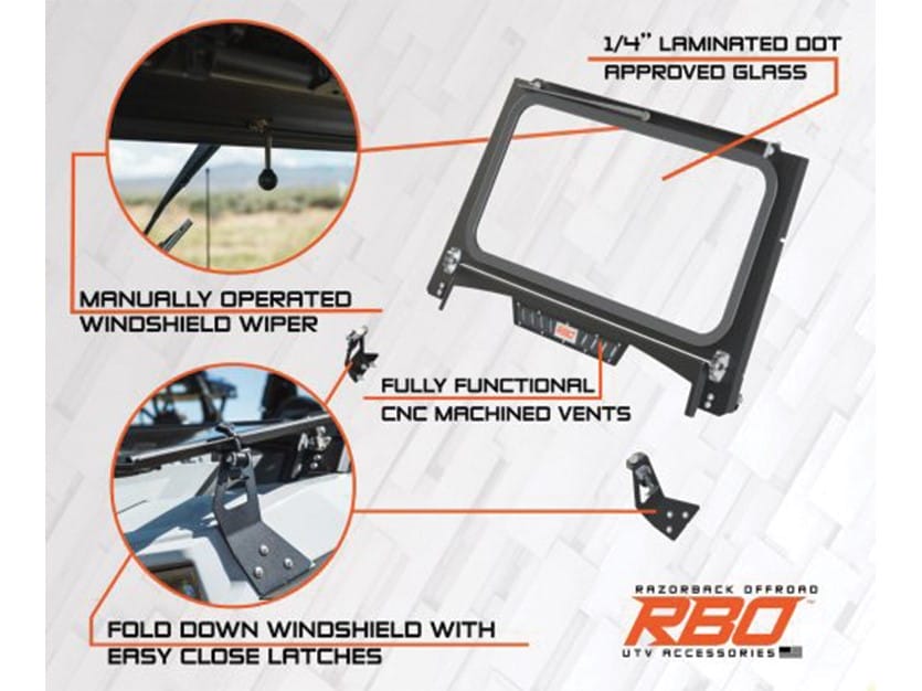 Razorback Polaris Rzr Folding Glass Windshield, Included Roof