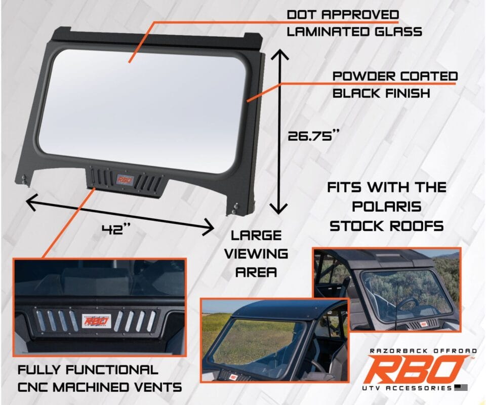 Razorback Polaris Rzr Front Glass Windshield, Trail And Sports
