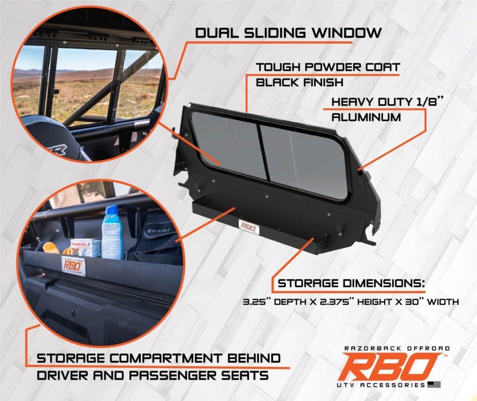 Razorback Polaris Rzr Rear Glass Window, Sliding