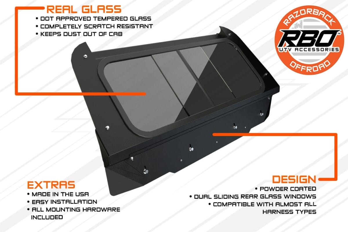 Razorback Polaris Rzr Xp Rear Glass Window, Sliding