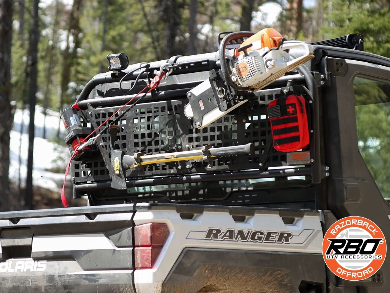 Razorback Polaris Ranger Headache Rack, Winch
